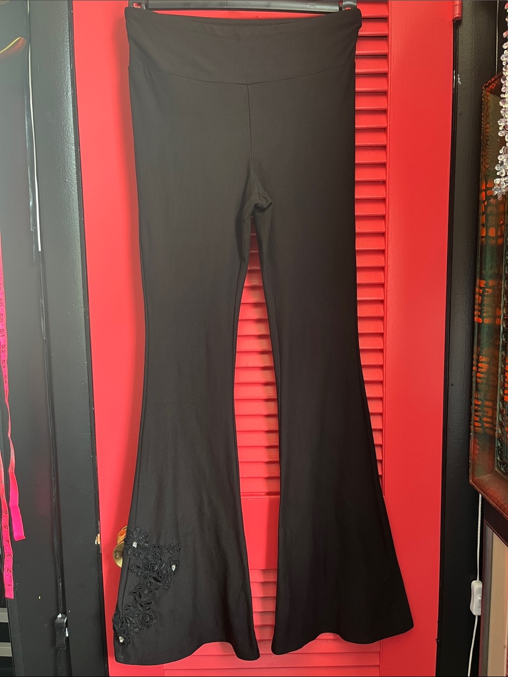 No Boundaries Black Boot Cut Flare Pants with Embellished Hem